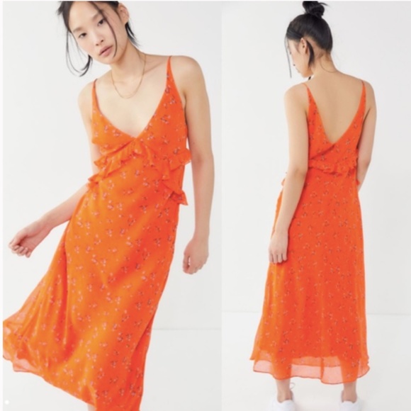 urban outfitters orange floral dress